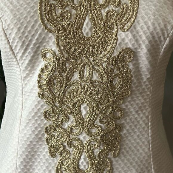 Lilly Pulitzer Suzette Shift Dress White Gold Braid Trim Knee Length Women's - Picture 6 of 7